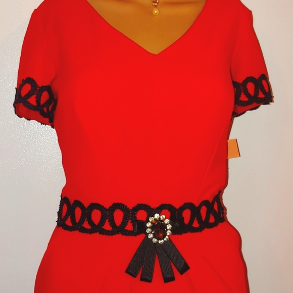 SONIA K PARIS 8/10 DETAIL TOP  TAILORED SEAM RHINESTONE GROSGRAIN SHEATH DRESS - Picture 10 of 14